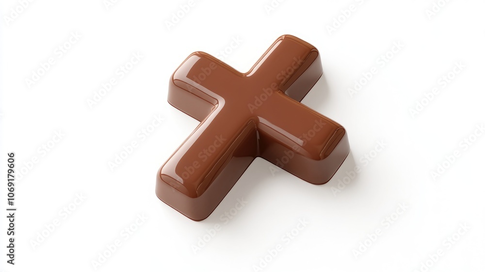Obraz premium Chocolate cross candy cut out against a clean white background ideal for Easter celebrations and festive desserts