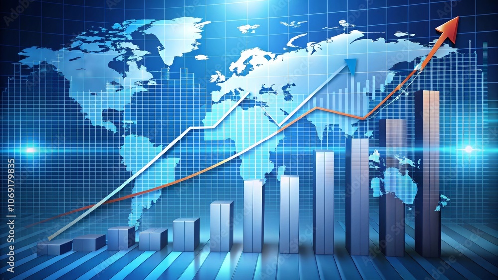 A blue and orange graph with an upward trend symbolizing economic growth, business success, financial progress, globalization, and international expansion. A blue and orange graph with an upward trend symbolizing economic growth, business success, financial progress, globalization, and international expansion.