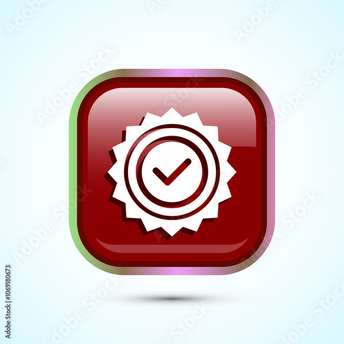 Warranty icon design, Warranty badge, Approval icon sign, Red Color Square Button Design