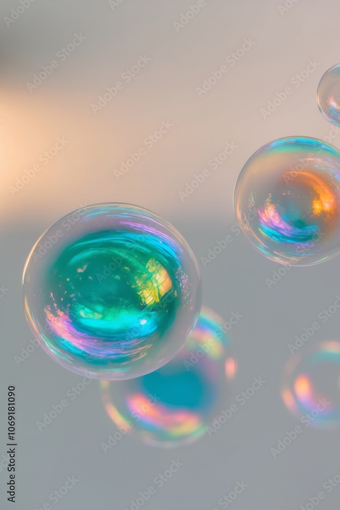 Closeup of Iridescent Bubbles with Blurred Background. Closeup of Iridescent Bubbles with Blurred Background.