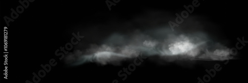 White smoke or fog flow on floor. Large mist in dark room on black background. Smoke on stage studio
