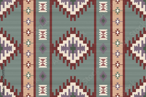 Navajo tribal vector pattern. Native American ornament. Ethnic South Western decor style. Boho geometric ornament.Ikat floral paisley embroidery blanket, rug. Woven carpet.