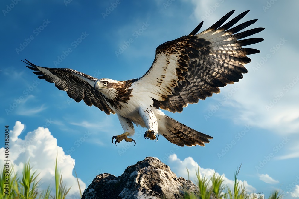 Obraz premium A hawk with a white chest soars through the sky