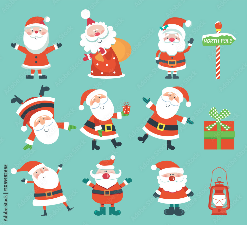 Christmas set of cartoon Santa. Christmas set of cartoon Santa.