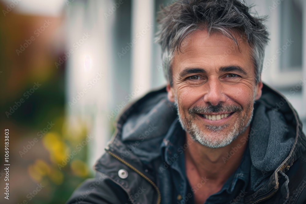 Handsome Mature Happy Man Smiling At The Camera.Outside. Handsome Mature Happy Man Smiling At The Camera.Outside.
