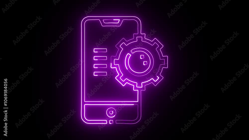 glowing neon smartphone icon isolated on black background. HD video motion graphic animation glowing neon smartphone icon isolated on black background. HD video motion graphic animation