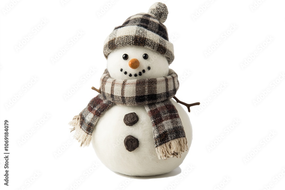 Cheerful snowman figure with cozy scarf and hat Cheerful snowman figure with cozy scarf and hat