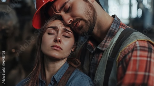 Comforting Embrace in a Factory Setting