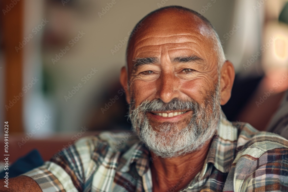 Portrait Of A Mature Man Smiling At The Camera. Home Portrait Of A Mature Man Smiling At The Camera. Home