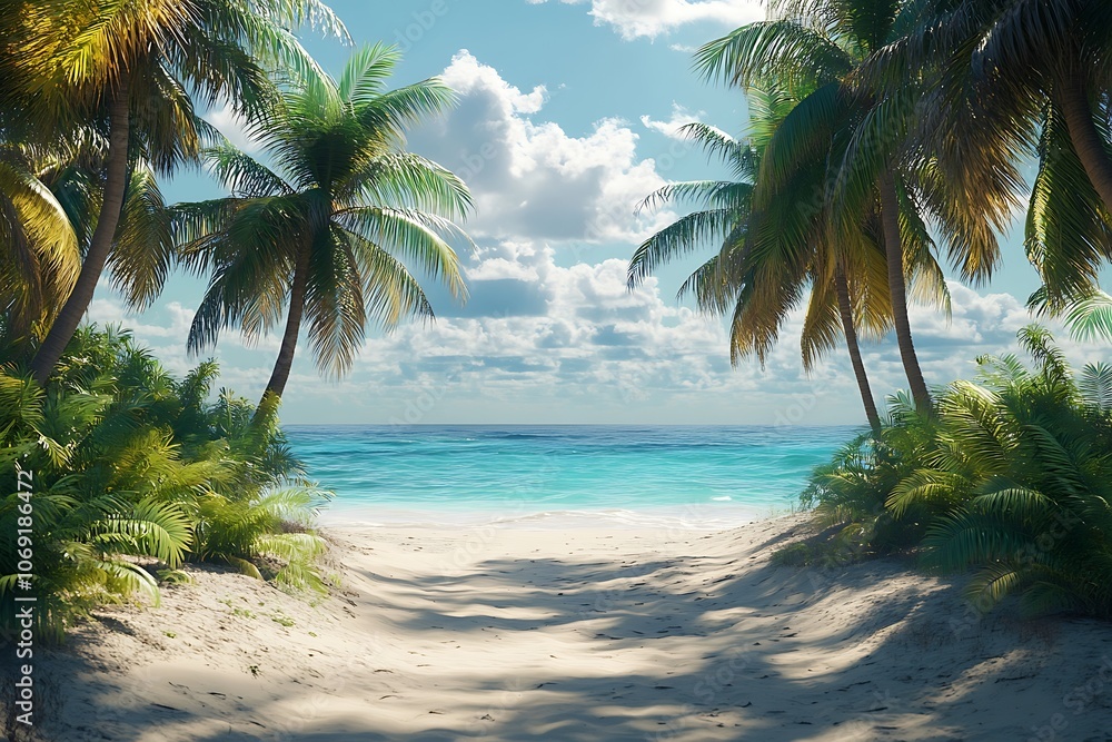 Obraz premium Tropical Path to Tranquil Beach with Azure Water