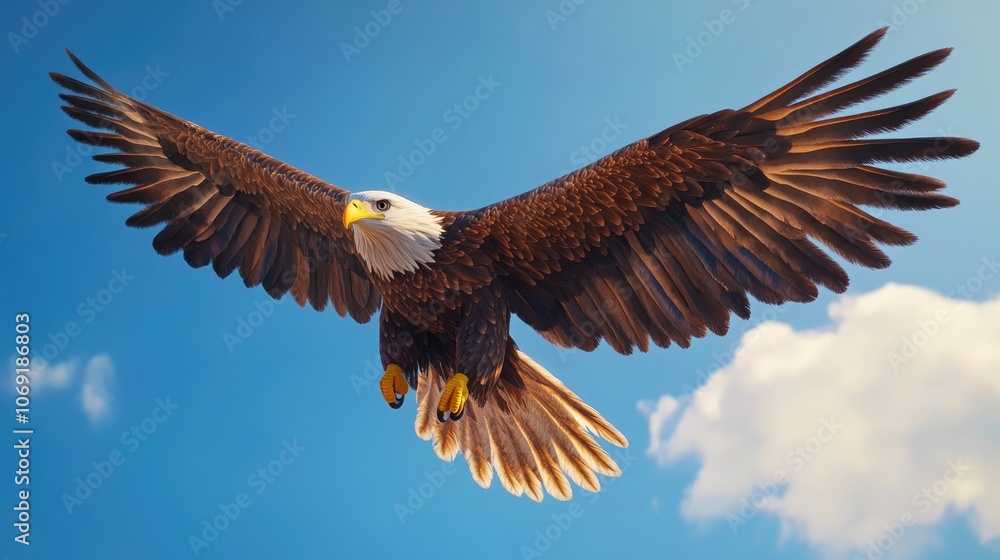 Majestic white tailed eagle soaring through a clear blue sky showcasing its powerful wingspan and natural grace Majestic white tailed eagle soaring through a clear blue sky showcasing its powerful wingspan and natural grace