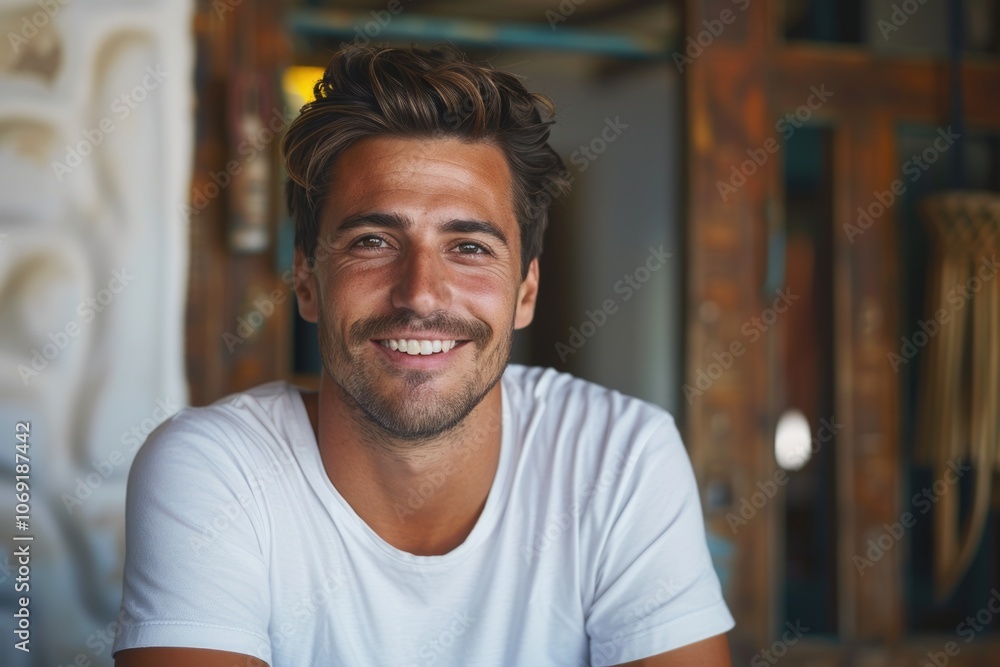 Smiley guy in white t shirt portrait Smiley guy in white t shirt portrait