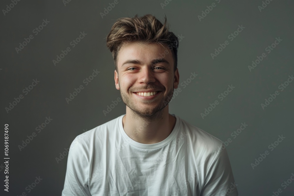 Smiley guy in white t shirt portrait Smiley guy in white t shirt portrait