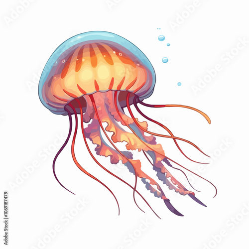 Jellyfish vector illustration. Medusa painting isolated on white background