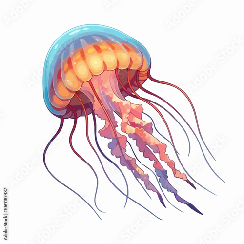 Jellyfish vector illustration. Medusa painting isolated on white background