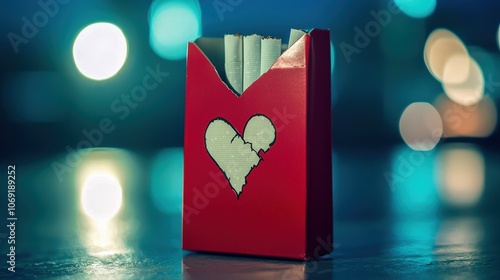 A pack of cigarettes with a broken heart symbol instead of a brand logo, emphasizing health impact. photo