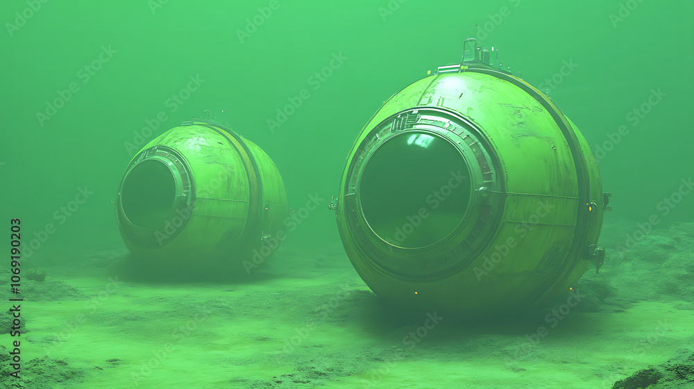 3d illustration, Naval underwater mines on the green screen 3d illustration, Naval underwater mines on the green screen