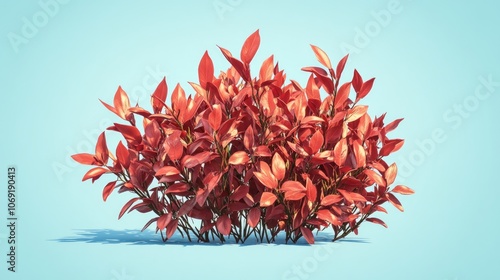 Evergreen bush adorned with vibrant red leaves in springtime perfect for garden aesthetics