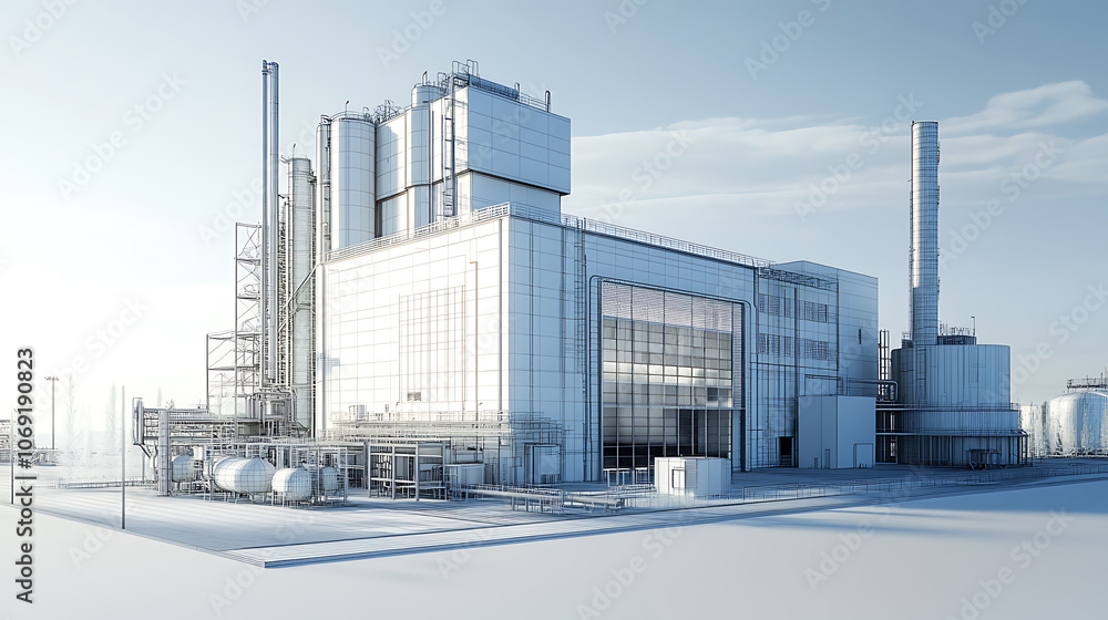 3d rendering, wire frame model of industrial buildings 3d rendering, wire frame model of industrial buildings