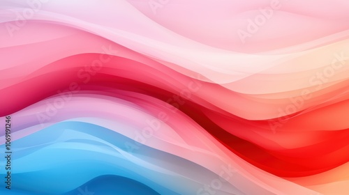 Abstract red, pink, and blue layered wave pattern. Fluid color gradient background