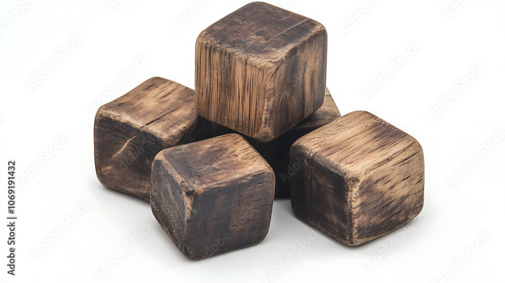 A pile of five wooden blocks on the soft white background A pile of five wooden blocks on the soft white background