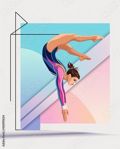 Dynamic Artistic Illustration of a Female Gymnast Performing a Daring Dive