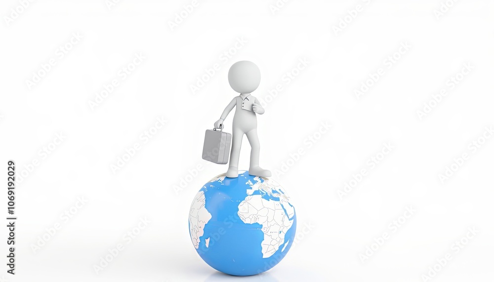 3D Stick Figure Traveler: Minimalist Globe-Trotting Character with Copy Space for Travel Content 3D Stick Figure Traveler: Minimalist Globe-Trotting Character with Copy Space for Travel Content