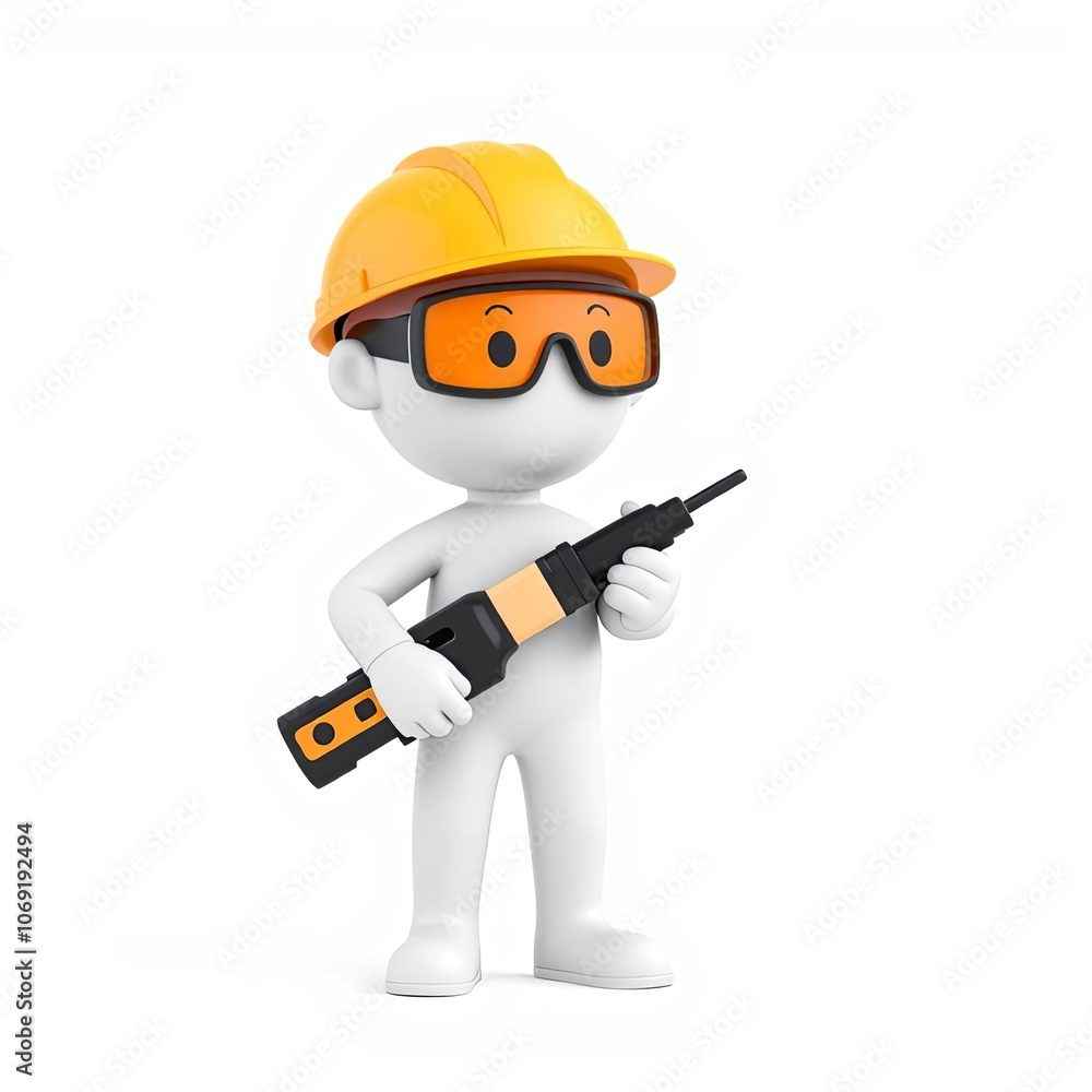 3D stick figure construction worker minimalist style for DIY and safety messaging with copy space 3D stick figure construction worker minimalist style for DIY and safety messaging with copy space