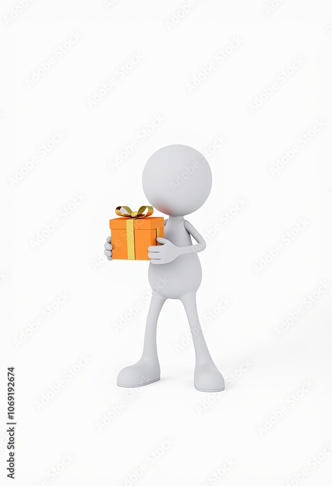 3D stick figure holding a gift box for festive designs minimalist style with copy space 3D stick figure holding a gift box for festive designs minimalist style with copy space