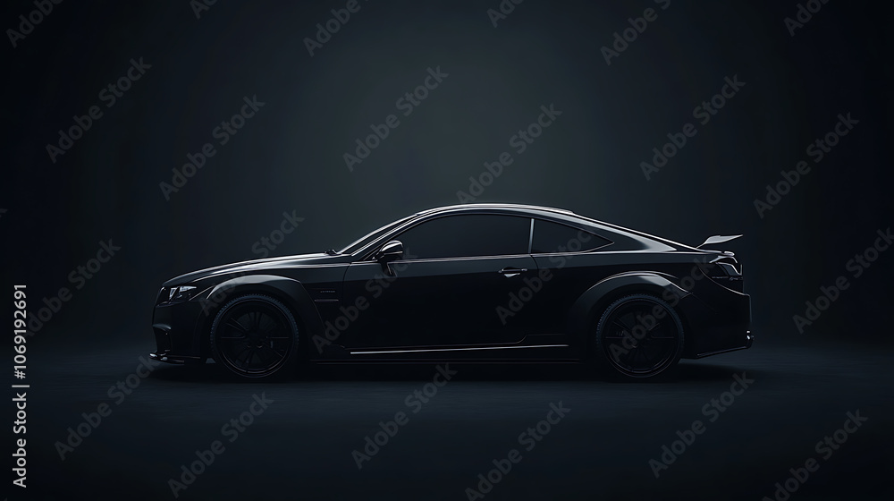 Generic black sport unbranded car isolated on a dark background Generic black sport unbranded car isolated on a dark background