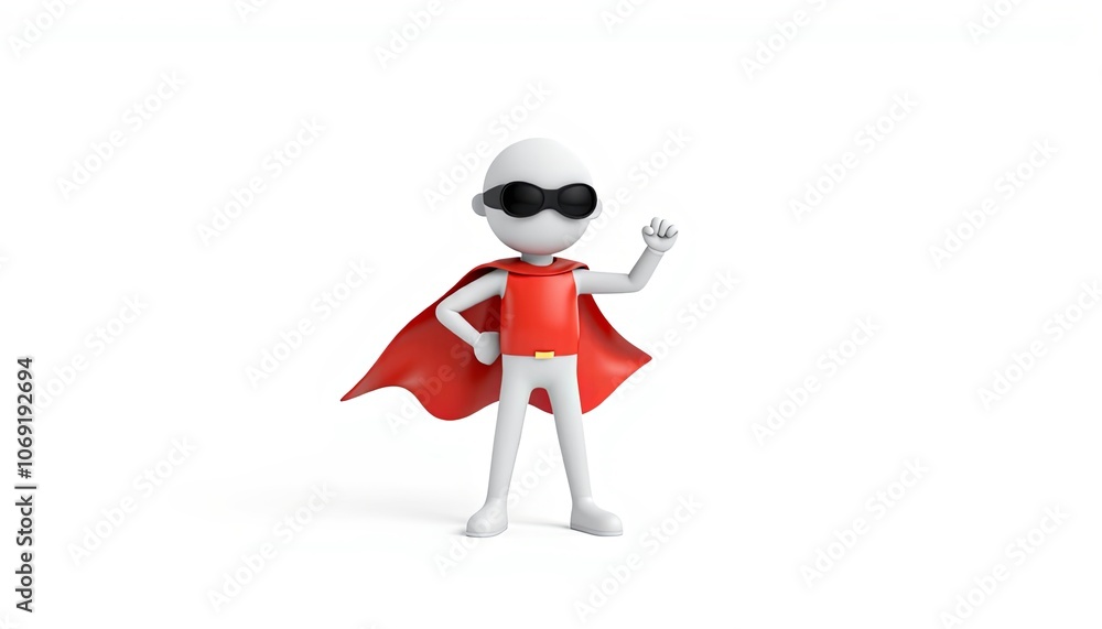 3D stick figure superhero pose, minimalist and glossy, with copy space for motivational text 3D stick figure superhero pose, minimalist and glossy, with copy space for motivational text