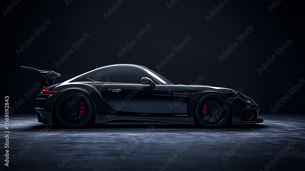 Black generic unbranded sport car in the dark Black generic unbranded sport car in the dark