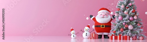 Celebrate the joy of christmas with santa claus cheerful snowmen and a festive tree
