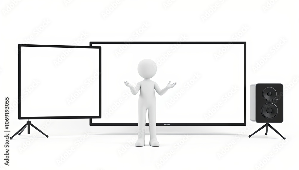 3D stick figure presenter, minimalist and confident, ideal for teaching visuals with copy space for business presentations 3D stick figure presenter, minimalist and confident, ideal for teaching visuals with copy space for business presentations