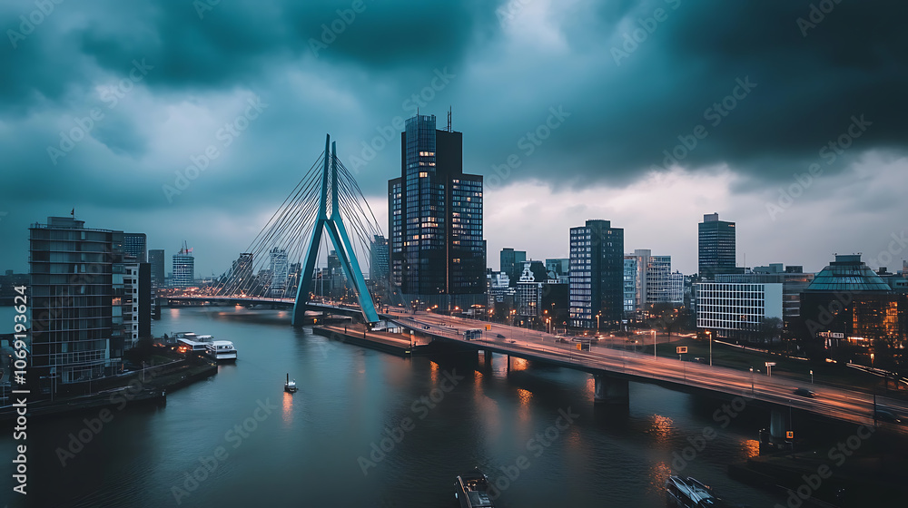 Fototapeta premium Close up of Erasmus bridge in Rotterdam