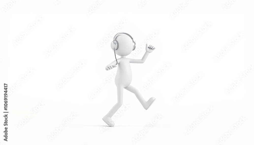 3D minimalist white stick figure dancing in rhythm, ideal for music and entertainment visuals with copy space 3D minimalist white stick figure dancing in rhythm, ideal for music and entertainment visuals with copy space