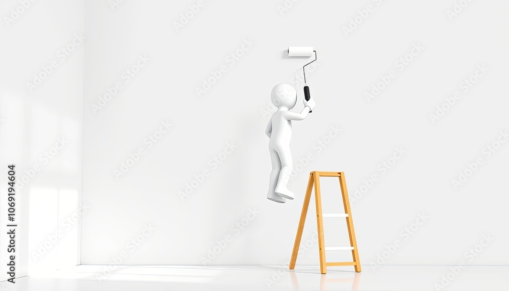 3D stick figure home improvement minimalist character painting wall DIY project copy space home renovation visuals
