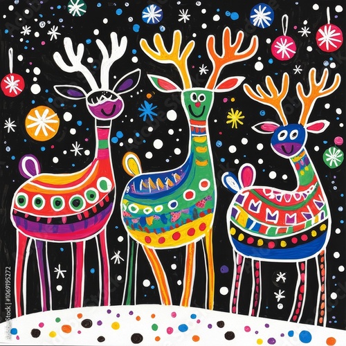 Celebrate christmas joy with colorful reindeer in a festive winter wonderland