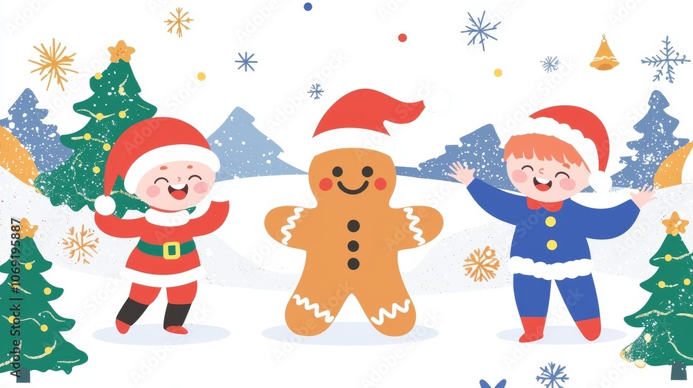 Celebrate christmas joyfully with gingerbread cookies and cheerful characters in a winter wonderland Celebrate christmas joyfully with gingerbread cookies and cheerful characters in a winter wonderland