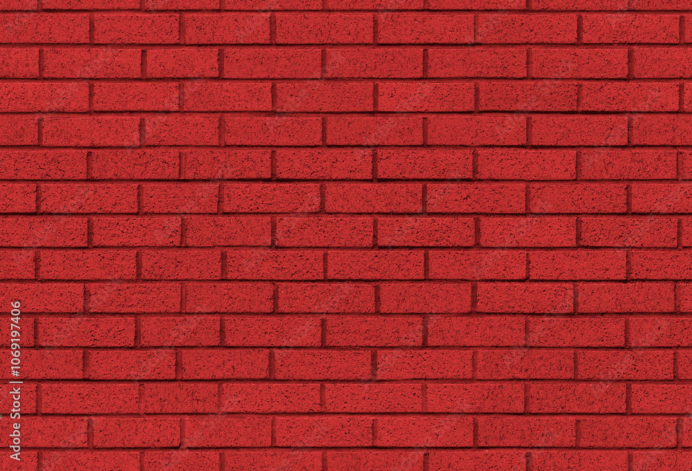 Red brick wall seamless background texture image. Crimson paint applied to block masonry surface. A modern interior and exterior and backdrop tile design. Built in traditional bond brickwork pattern. Red brick wall seamless background texture image. Crimson paint applied to block masonry surface. A modern interior and exterior and backdrop tile design. Built in traditional bond brickwork pattern.