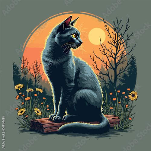 vintage retro cat t shirt design