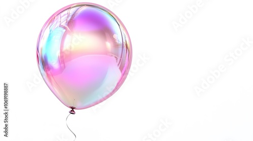 Shiny iridescent balloon against white background