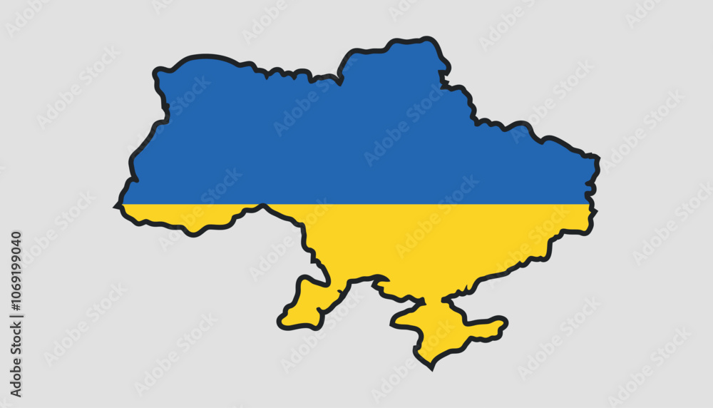 Map of Ukraine in the colors of the Ukrainian flag. Vector on a gray background Map of Ukraine in the colors of the Ukrainian flag. Vector on a gray background