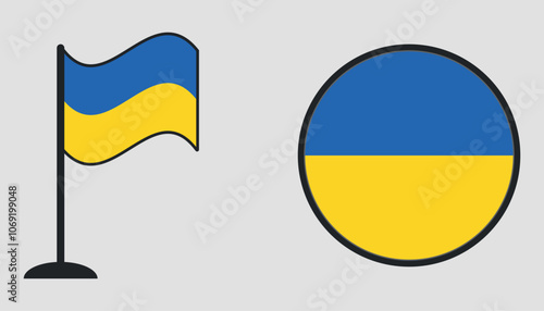 Square and round icons in the colors of the Ukrainian flag. Vector on a gray background