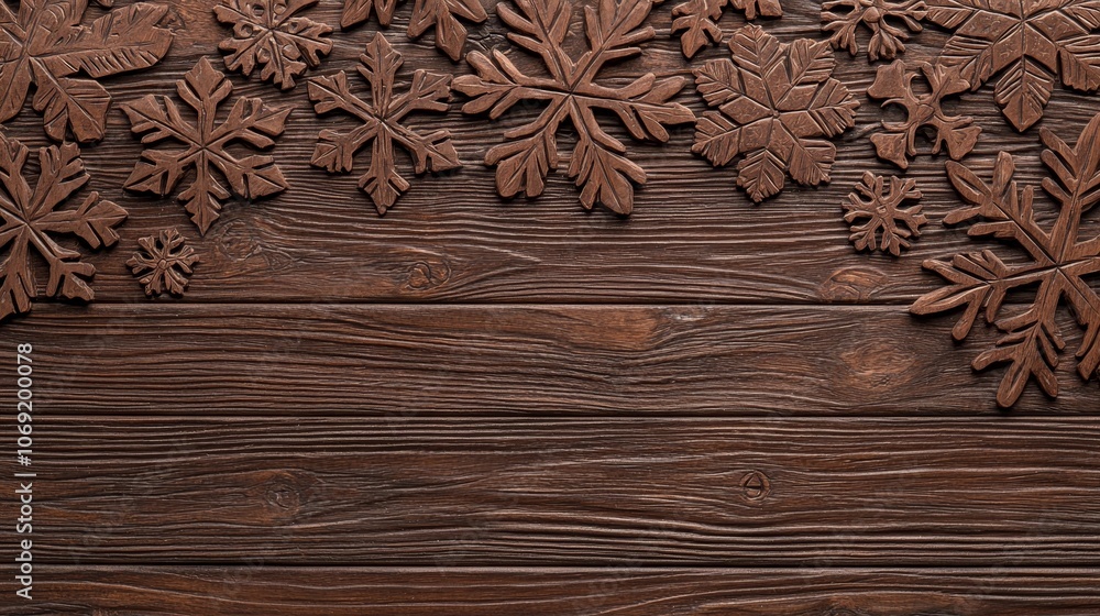 Create a festive atmosphere with charming christmas snowflake decorations on wooden background Create a festive atmosphere with charming christmas snowflake decorations on wooden background