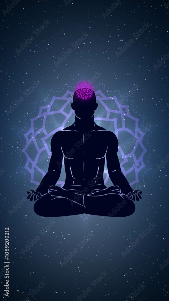 Sasarara chakra with meditation human in lotus pose