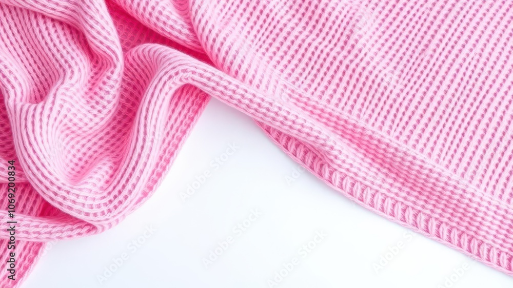 Pink knitted fabric isolated on white background, soft Pink knitted fabric isolated on white background, soft