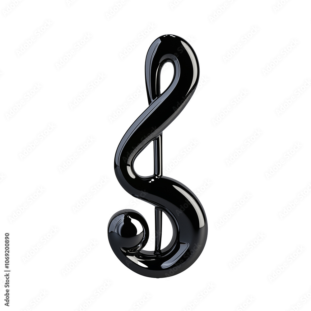 Black music symbol treble clef in sleek design on transparent background Black music symbol treble clef in sleek design on transparent background