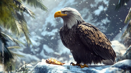 Steller s sea eagle in a snowy environment showcasing a freshly caught meal symbol of strength and survival photo