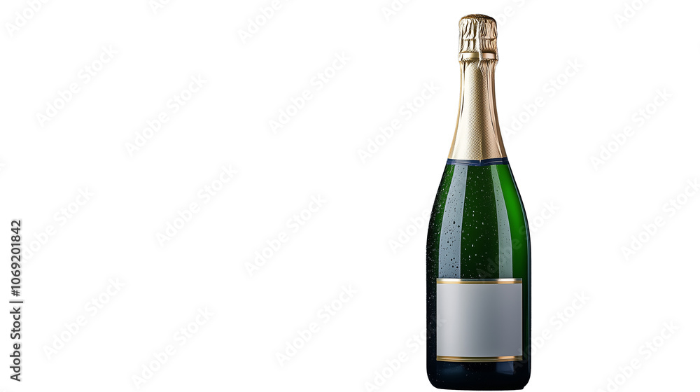 Champagne bottle with golden foil top on transparent background Champagne bottle with golden foil top on transparent background